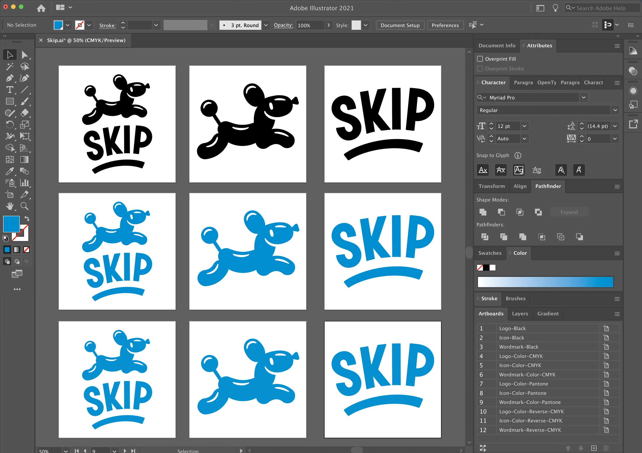 Create and name your Illustrator artboards for each logo variation to be exported.