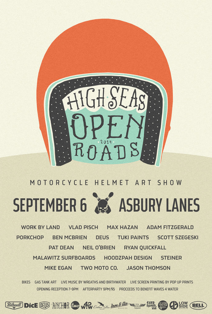 High Seas Open Roads Motorcycle Helmet Art Show Flyer