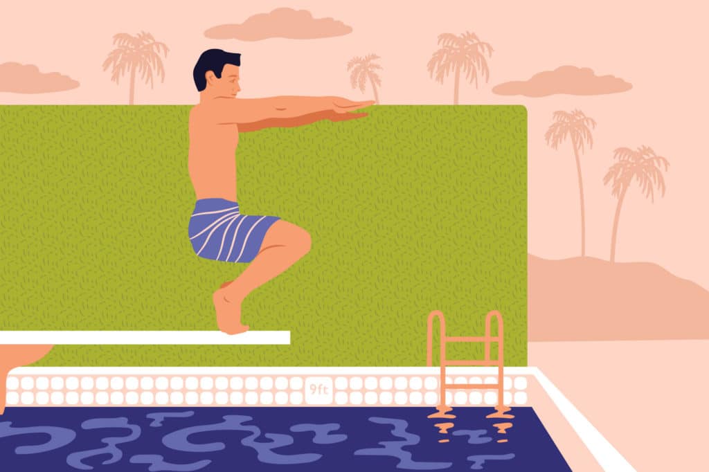 BYI illustration of guy doing pose on diving board by Hoodzpah
