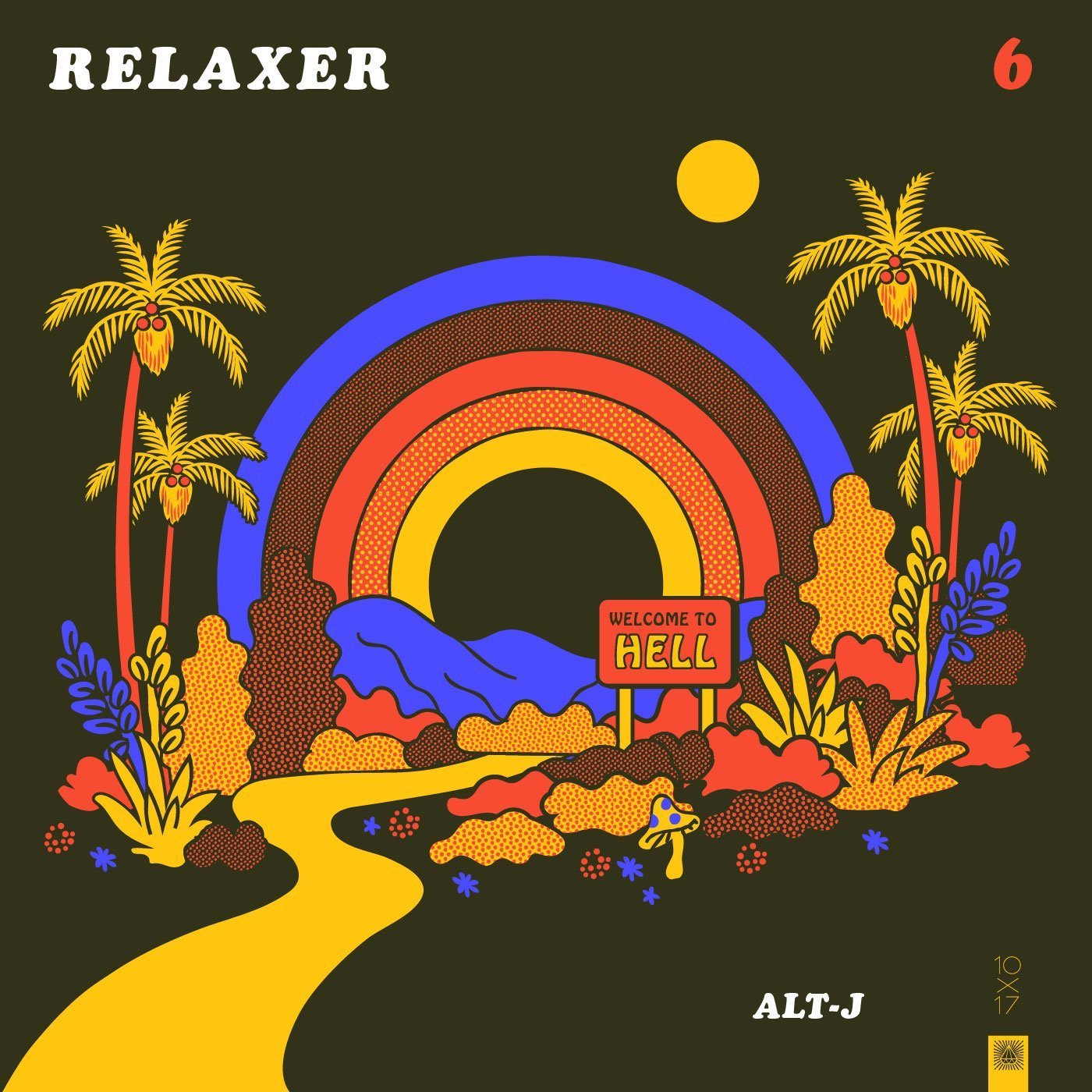 Alt-J Album Cover Reimagined by Amy Hood - Island scene with palm trees and rainbow