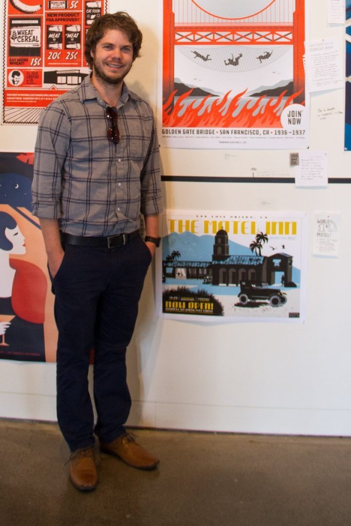 Jeff Ipjian by his poster at Eureka Group Show