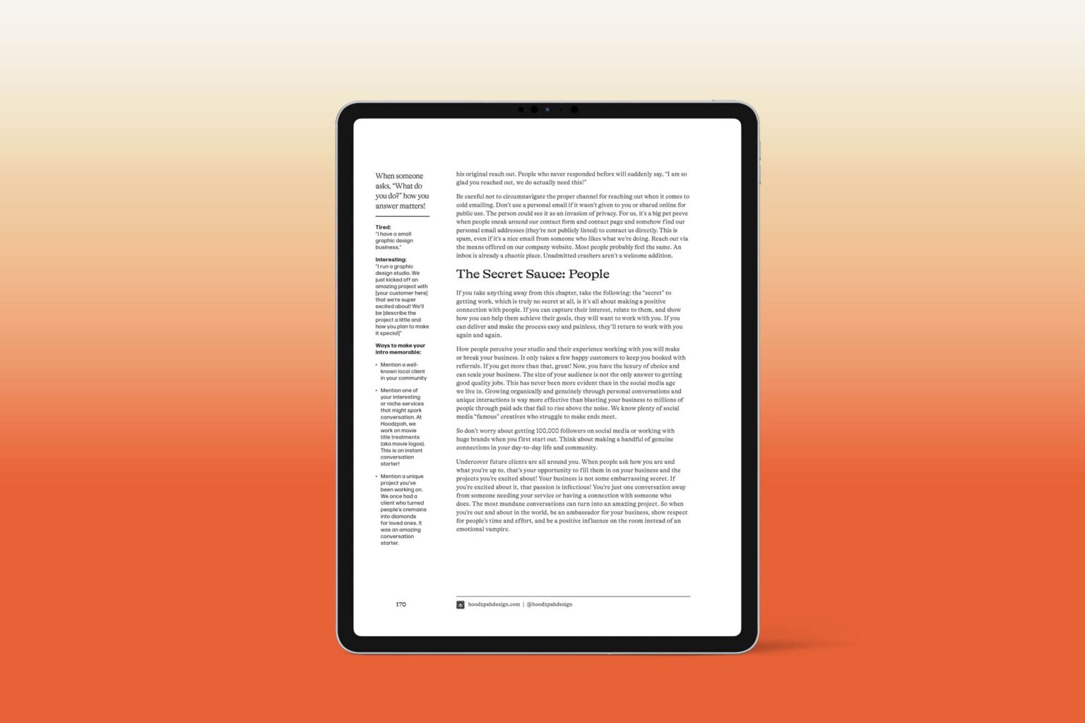 ipad view of the freelance and business and stuff ebook showing a single page on the secret sauce