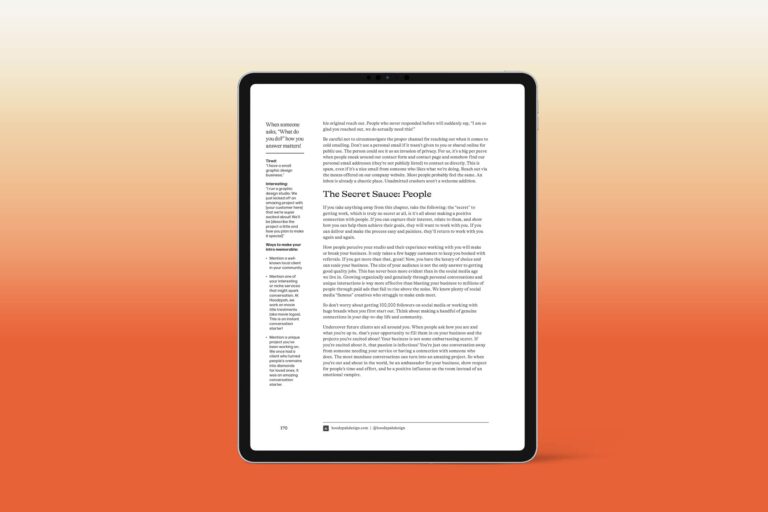 ipad view of the freelance and business and stuff ebook showing a single page on the secret sauce