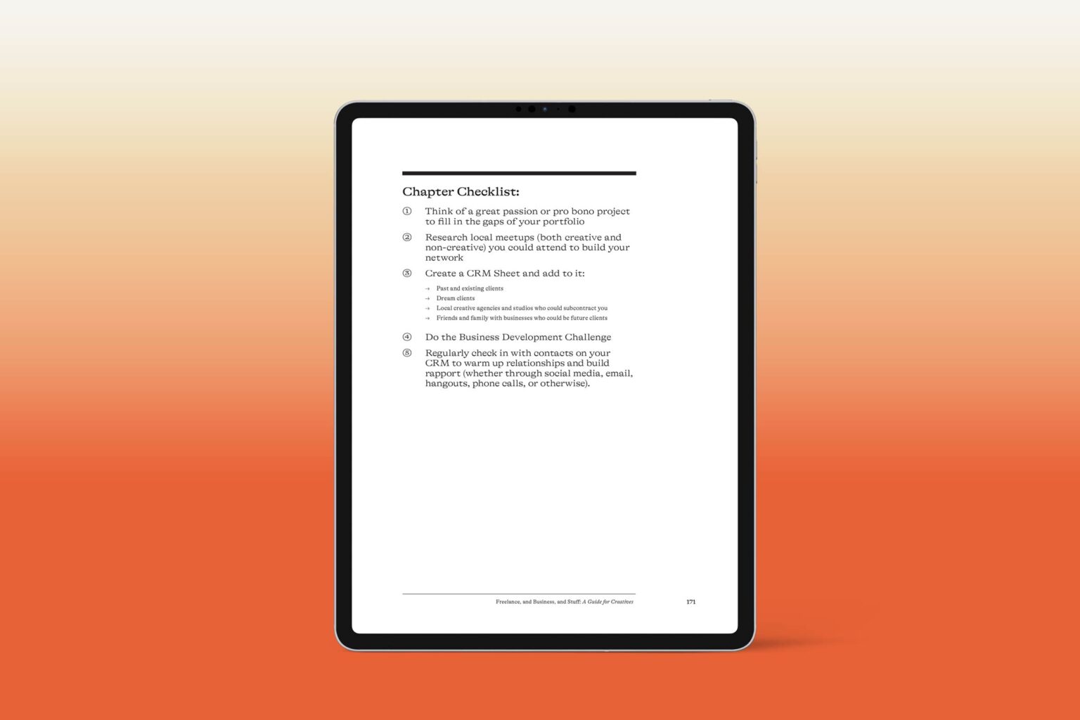 ipad view of the freelance and business and stuff ebook showing a chapter checklist