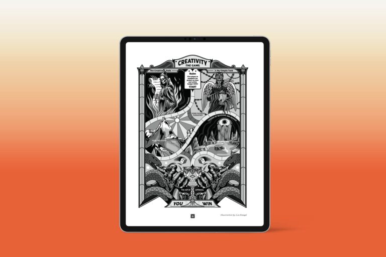 ipad view of the freelance and business and stuff ebook showing a full board game illustration