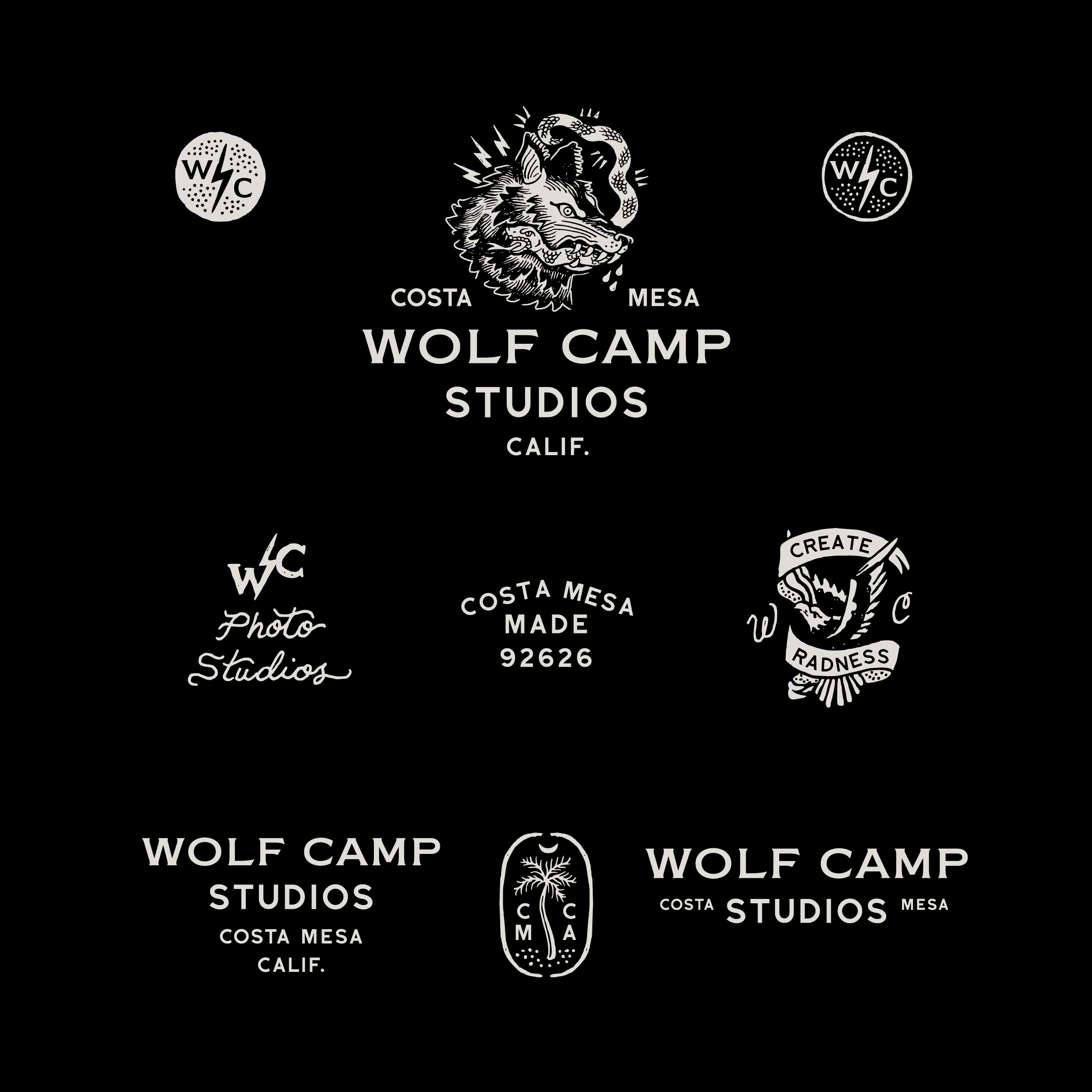 Wolf Camp Logo System in black and white