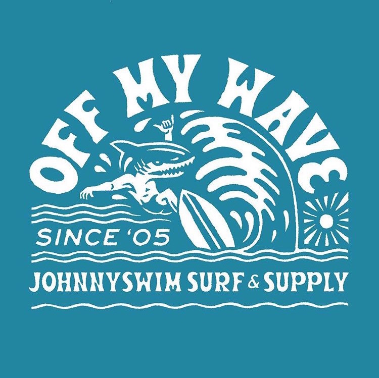 Johnny swim surf & supply logo and beach illustration