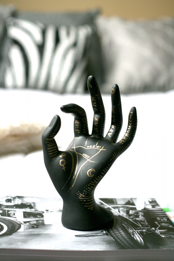 painted palm occult mannequin hand jewelry stand