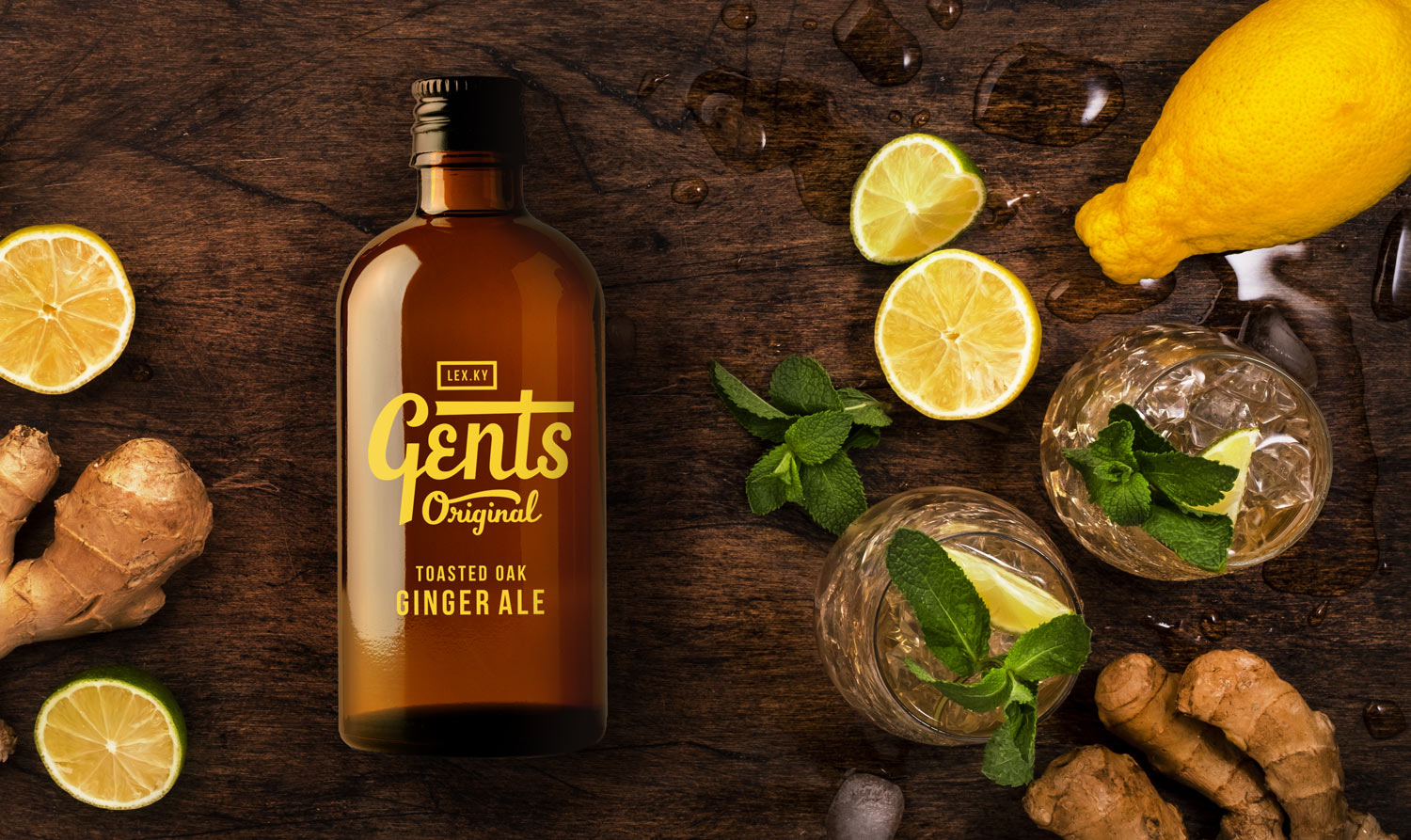 Gents ginger ale with ginger and lemon ingredients