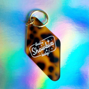 Showbiz Keychain by Scandinative using Beverly Drive font by Hoodzpah