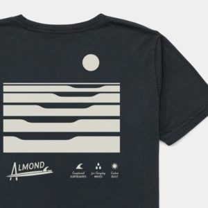 almond surf tee featuring waves and santa ana sans font