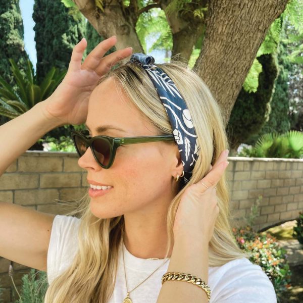 Amy wearing the Blue Poppy Bandanna
