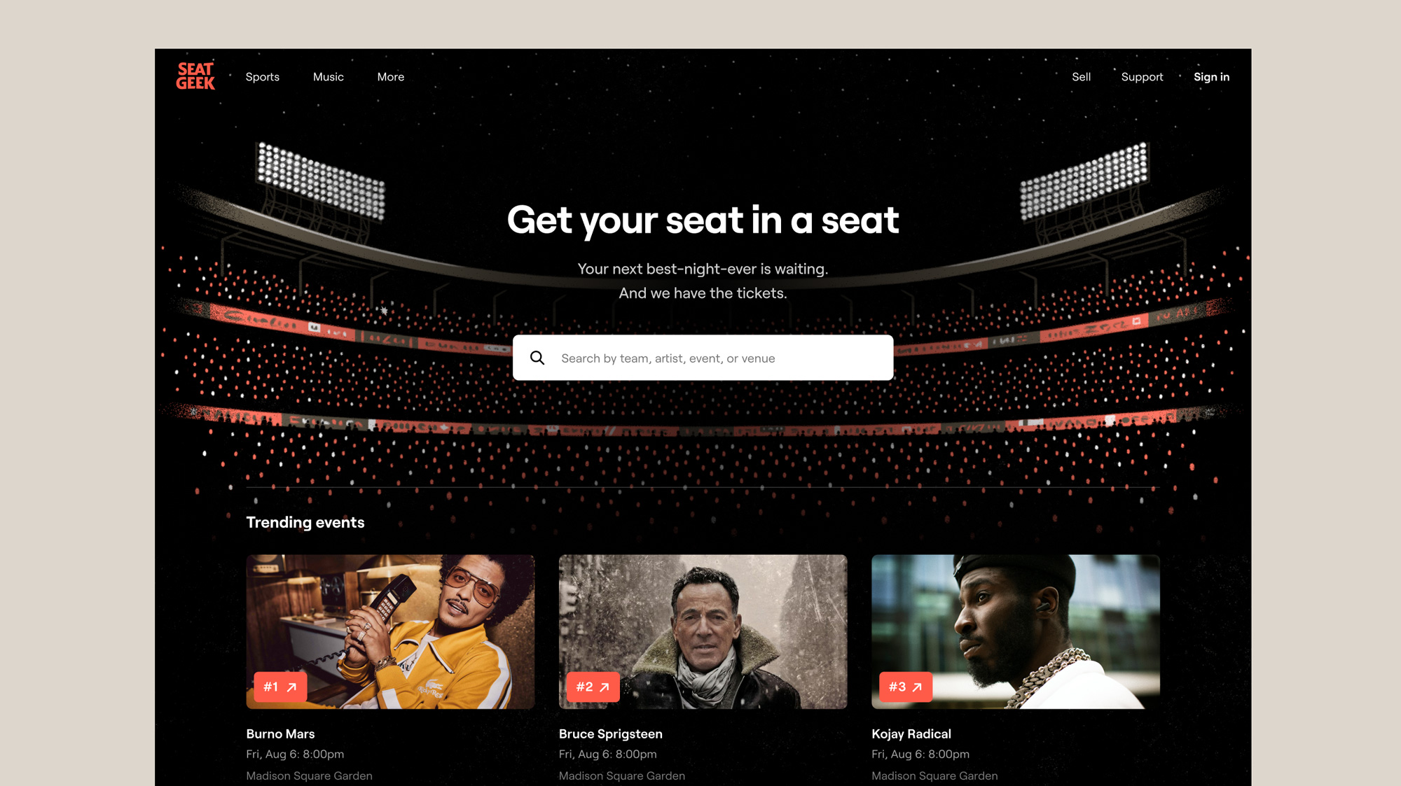 SeatGeek rebrand 2021 - website design