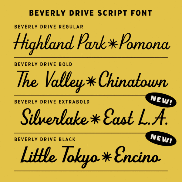 Beverly Drive Right script font 4 weights