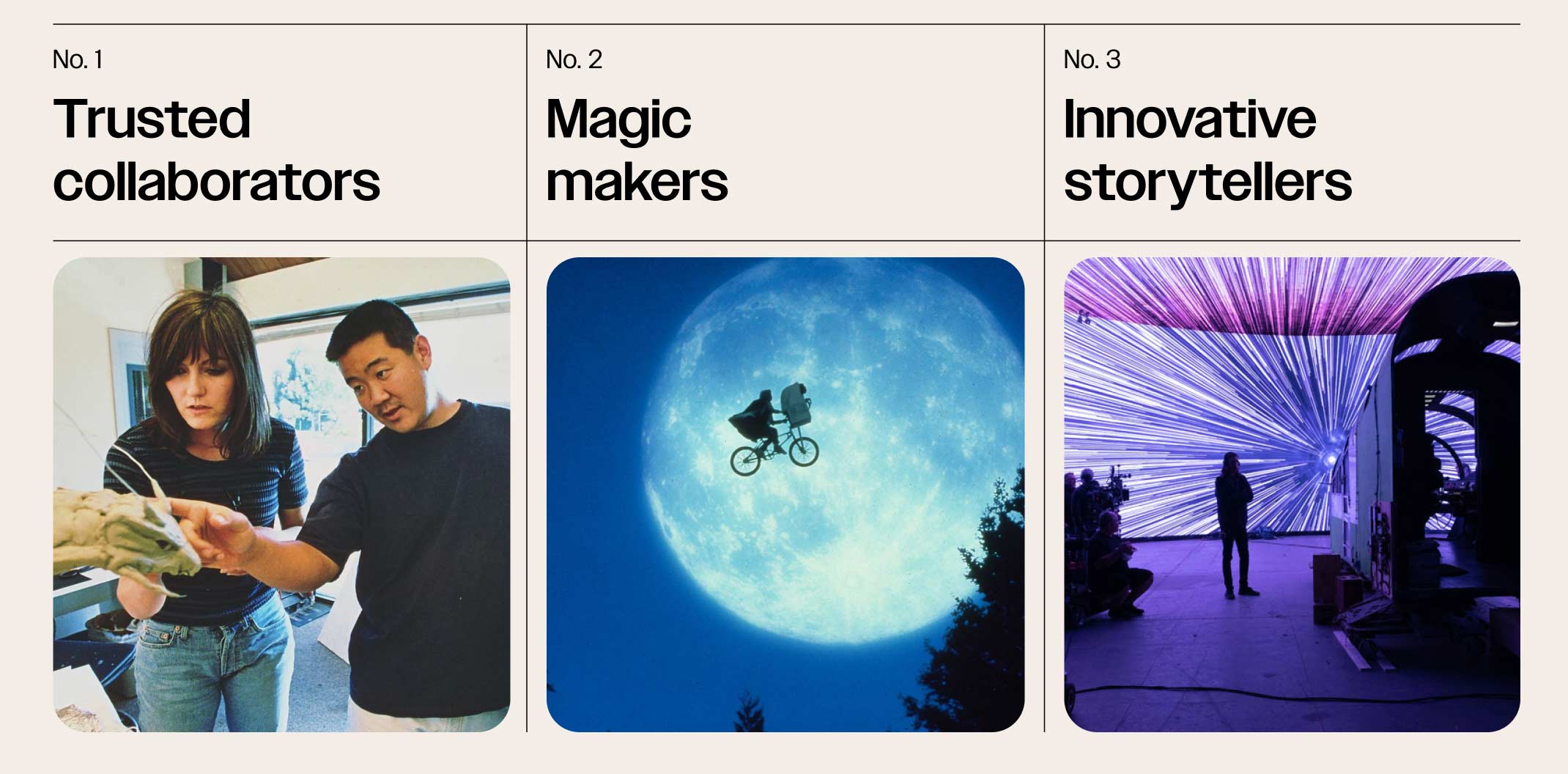 ILM's brand traits: Trusted collaborators, innovative storytellers, magic makers