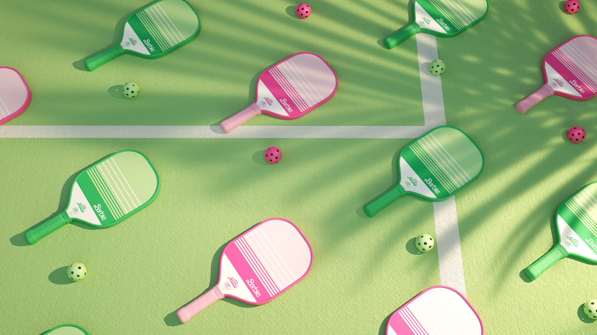 Barbie x Nettie Pickleball Collab - paddle and packaging design by Hoodzpah design studio