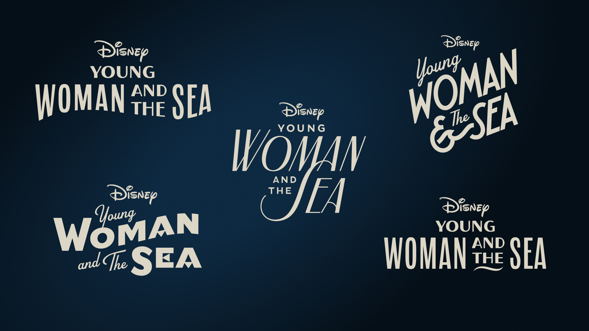 Disney's Young Woman and the Sea title treatment concepts by Hoodzpah in many different styles of lettering