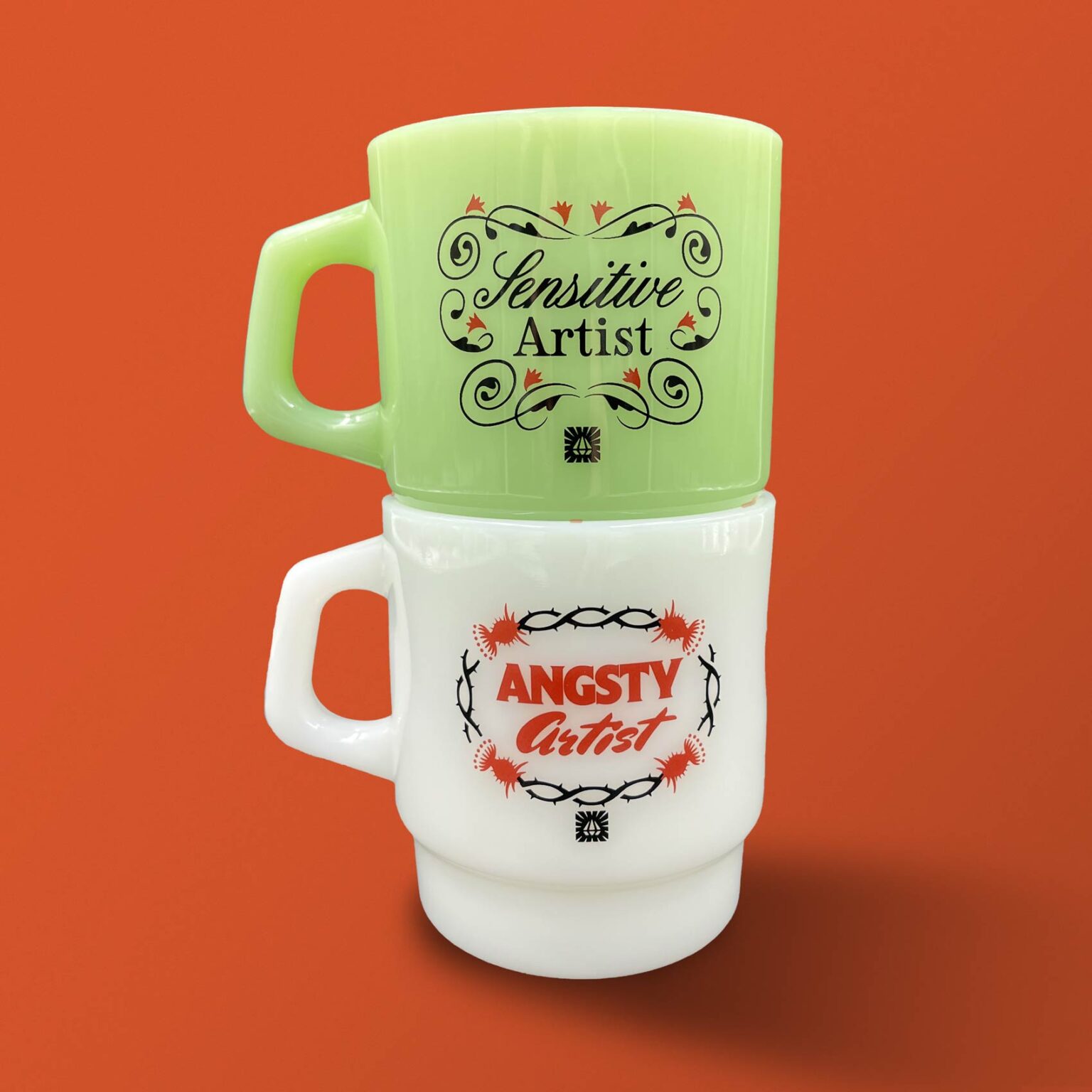 Angsty and sensitive artist Milk glass mugs set Hoodzpah