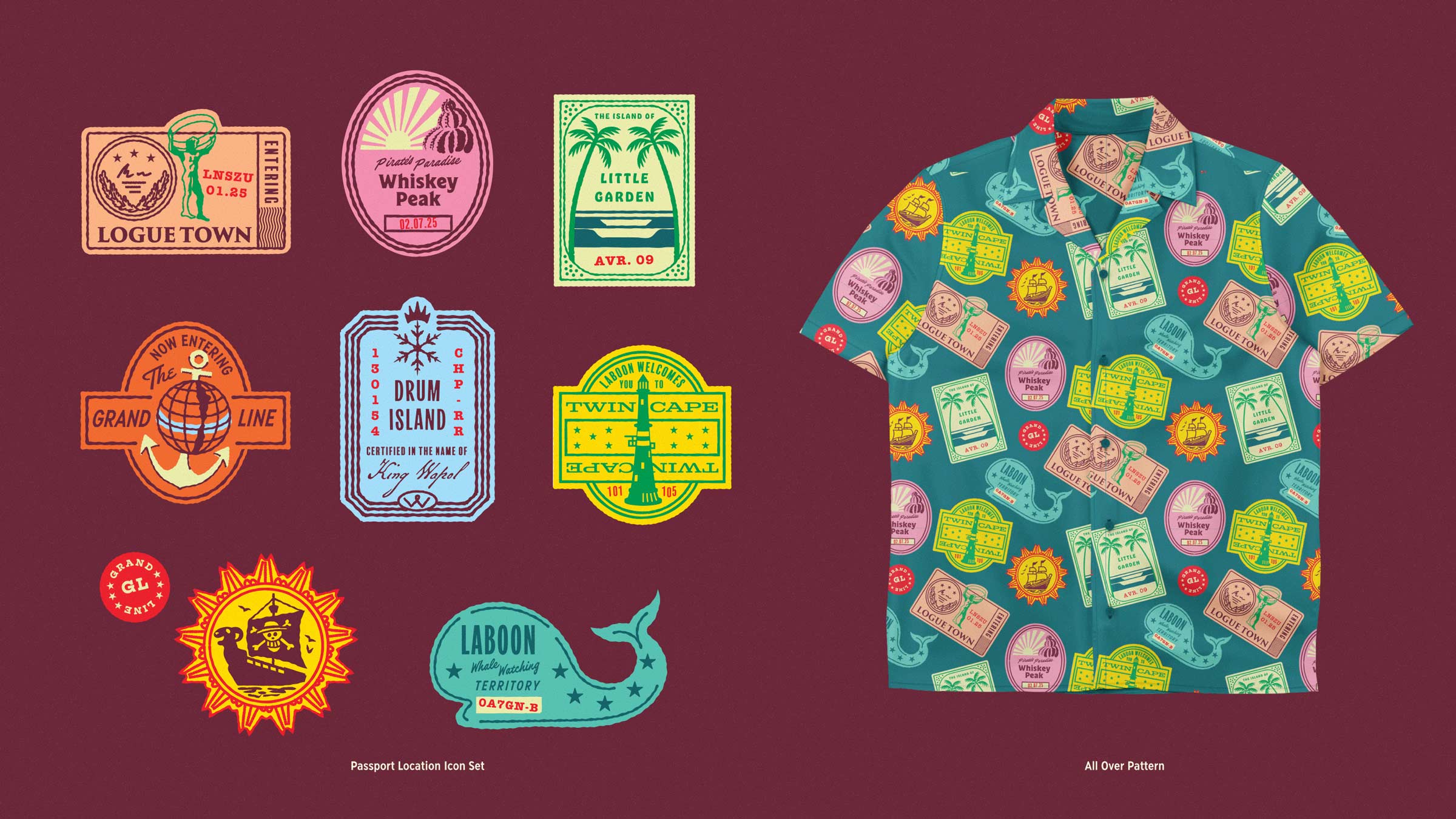 One Piece Netflix Hoodzpah Passport icon set and all over pattern