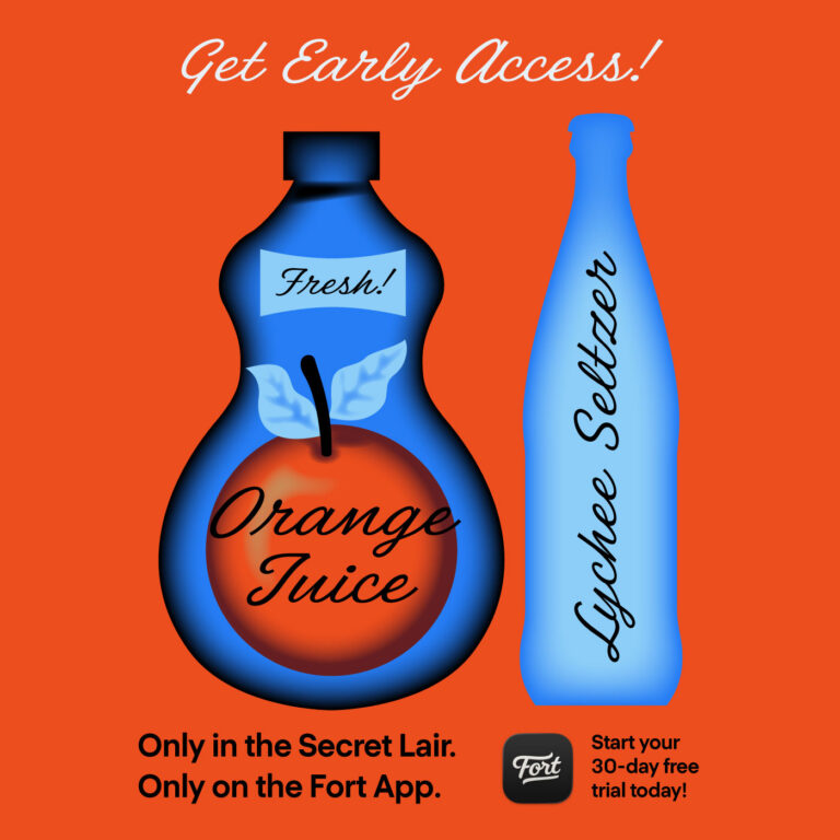 east bay script font graphics of wine bottle and a juice bottle